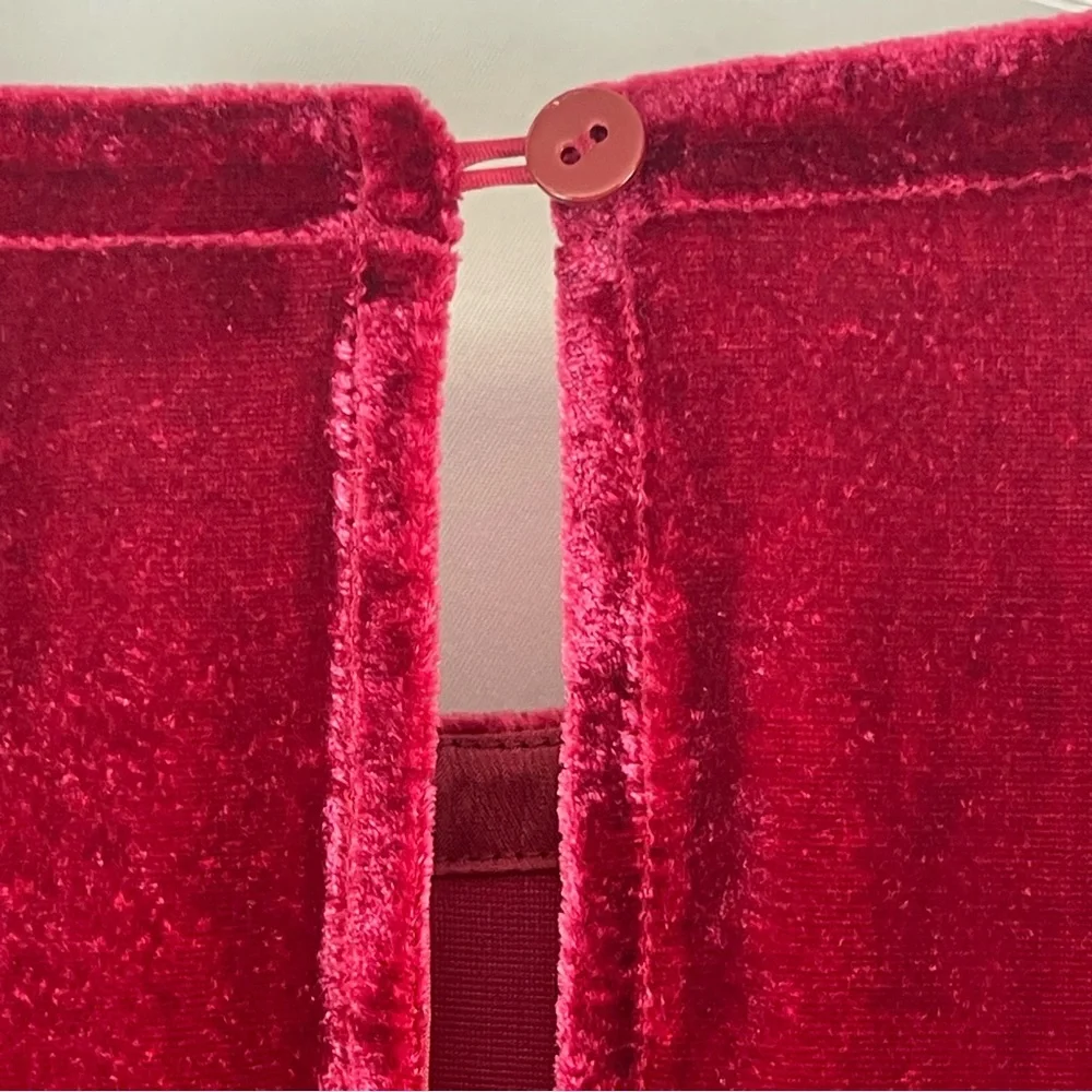 Eileen Fisher Velvet Shift Dress‎ Red Long Sleeve Keyhole Back Silk XXS NEW